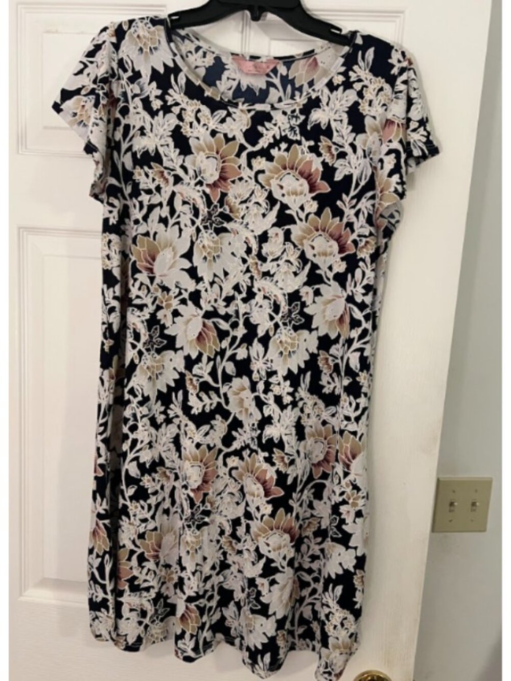 SJS Floral Short Sleeve Dress A-line Multi Color embossed XL